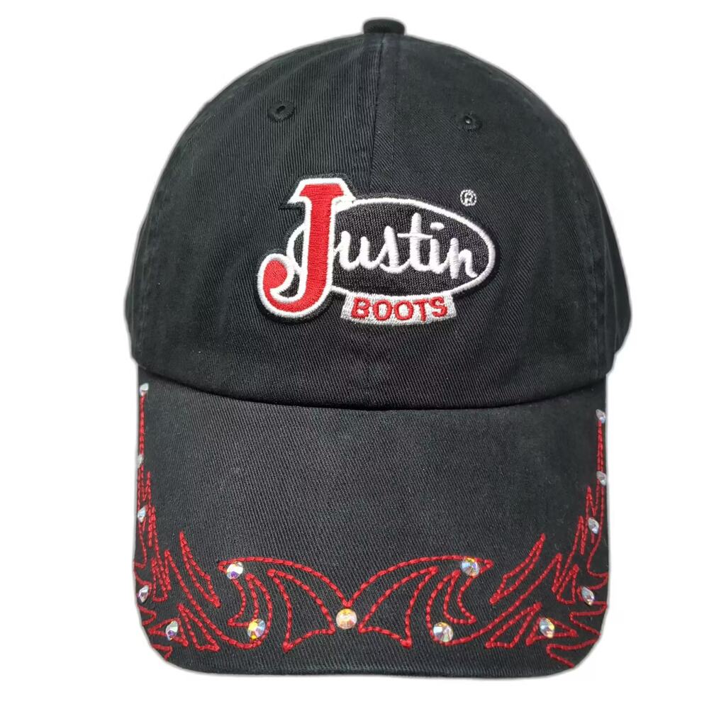M&F Western Justin Boots Red Rhinestone Black Baseball Cap One Size Hat